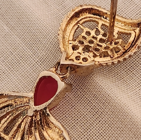 Vintage Faux Ruby and Diamond Stud-Dangle Earrings - Picture 8 of 17